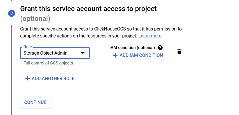 Выбор роли IAM Storage Object Admin в GCS