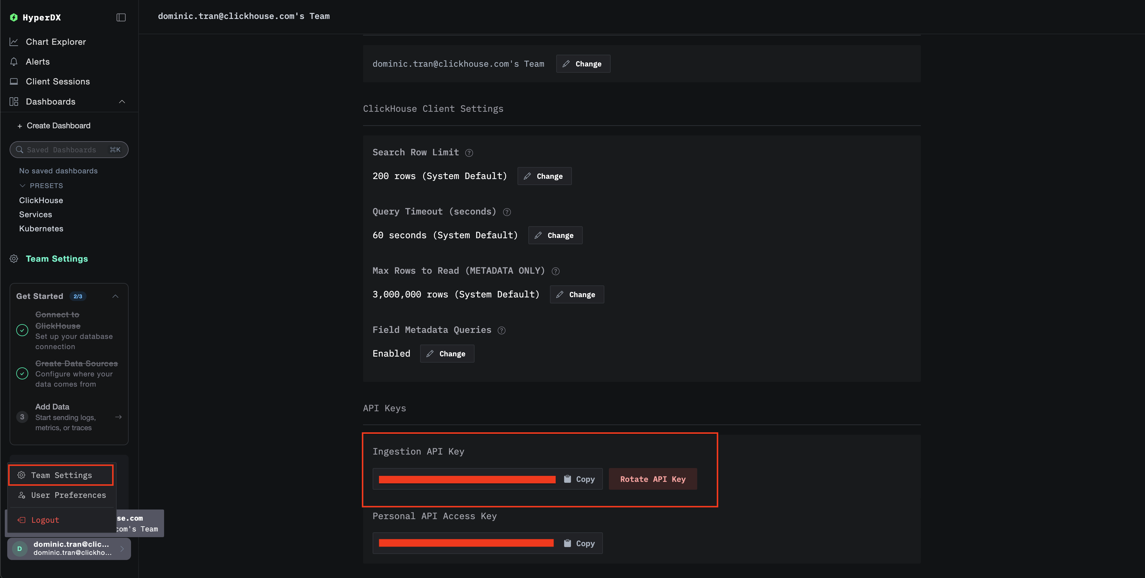 Ключ API ClickStack